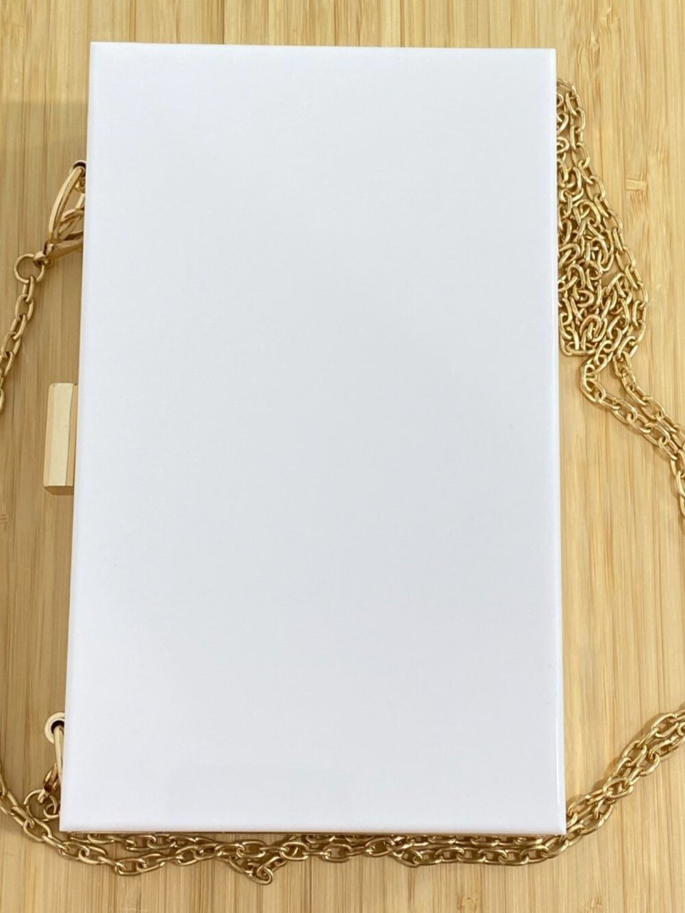White Acrylic Box Clutch | Gold Chain Crossbody Evening Bag-Minimalist 90s Style - Picture 6 of 8